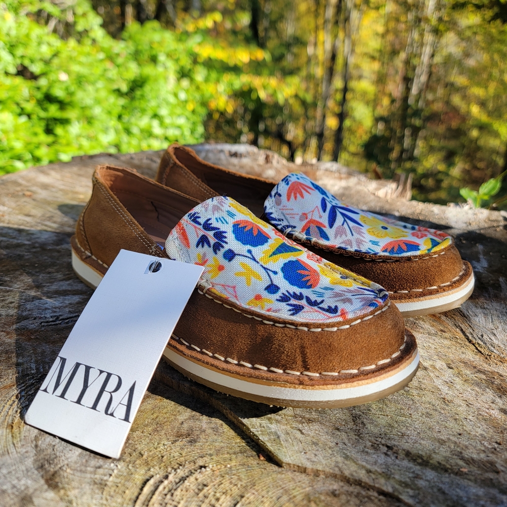 Myra Bag Brown and Floral Pattern Flats